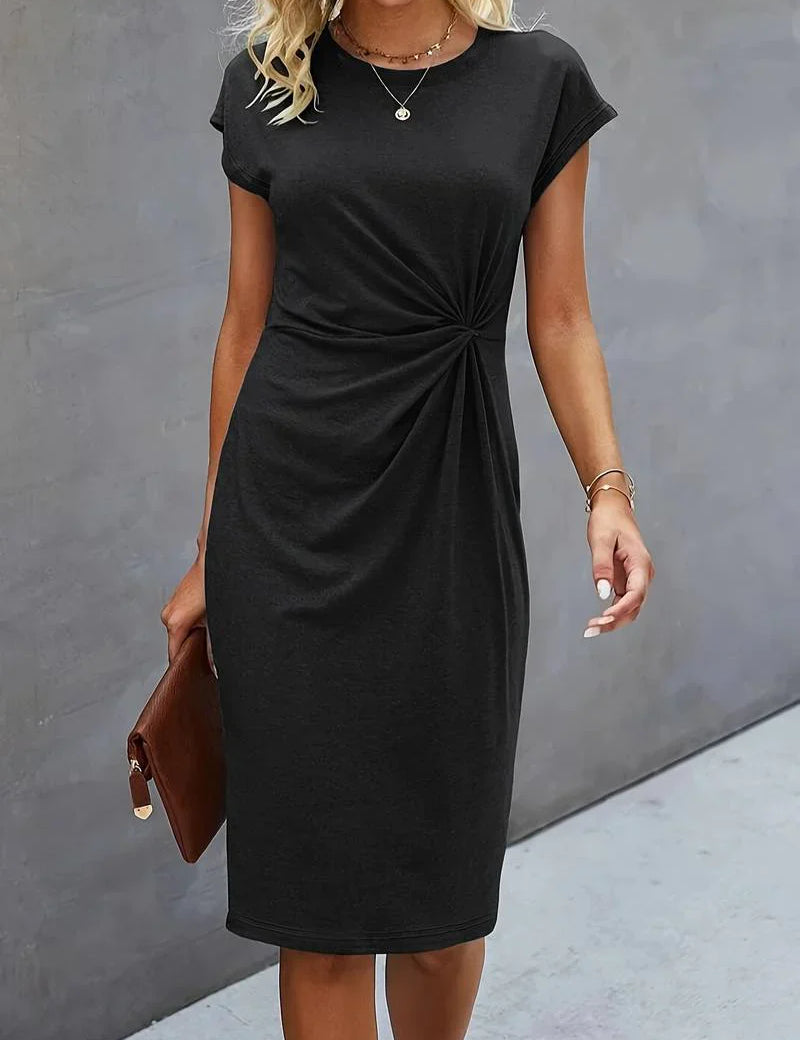 Michelle Black Midi Dress With Twisted Front