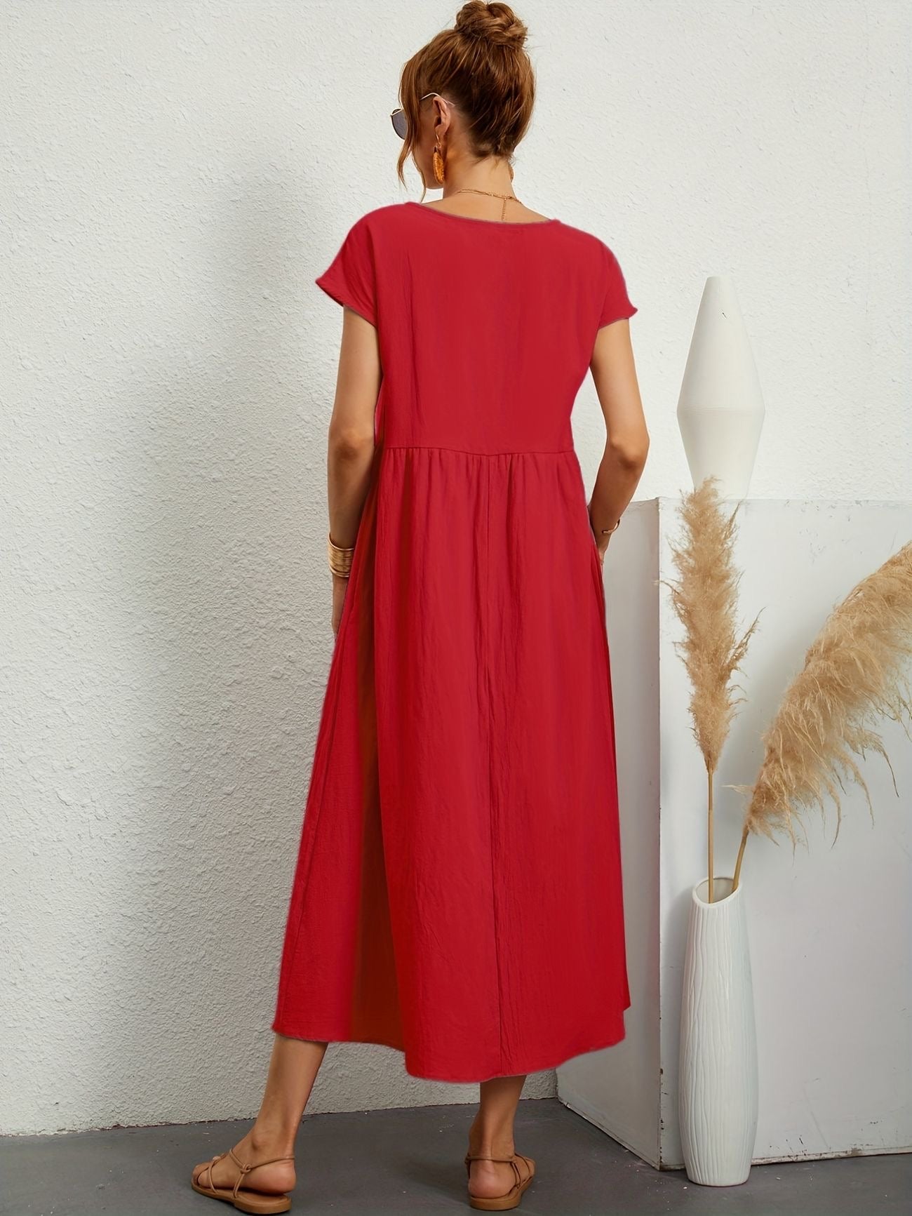Falling Maxi Dress with Short Sleeves and Pockets