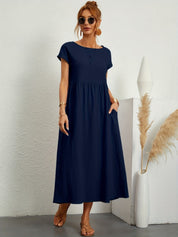 Falling Maxi Dress with Short Sleeves and Pockets
