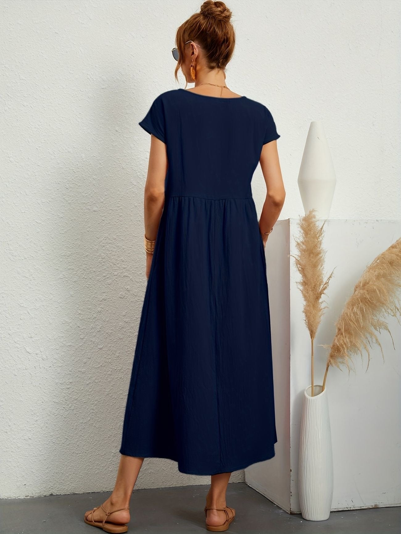 Falling Maxi Dress with Short Sleeves and Pockets