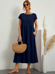 Falling Maxi Dress with Short Sleeves and Pockets