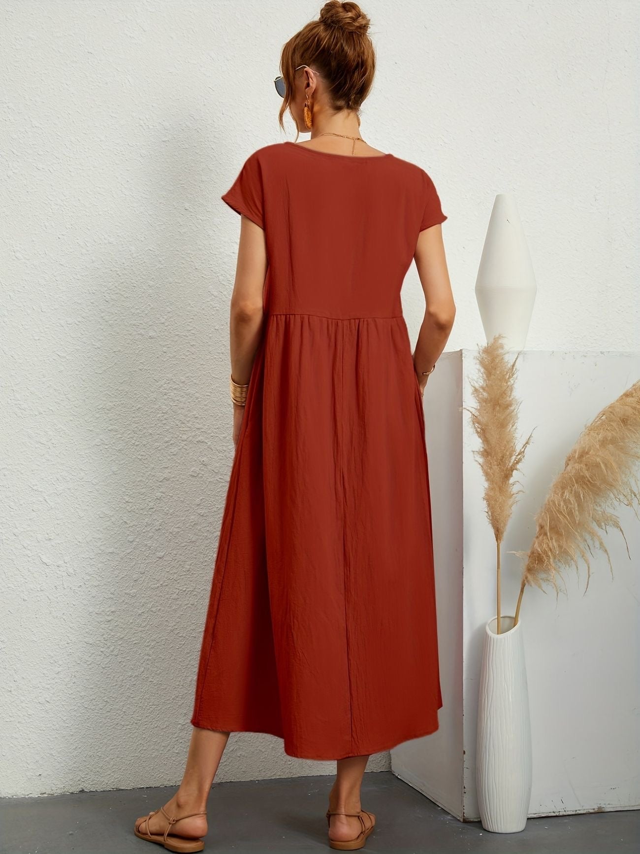 Falling Maxi Dress with Short Sleeves and Pockets