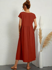 Falling Maxi Dress with Short Sleeves and Pockets