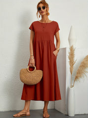 Falling Maxi Dress with Short Sleeves and Pockets