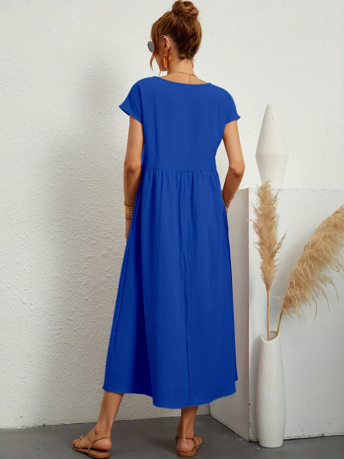 Falling Maxi Dress with Short Sleeves and Pockets