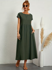Falling Maxi Dress with Short Sleeves and Pockets