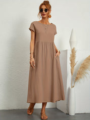 Falling Maxi Dress with Short Sleeves and Pockets