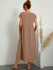 Falling Maxi Dress with Short Sleeves and Pockets