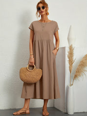 Falling Maxi Dress with Short Sleeves and Pockets