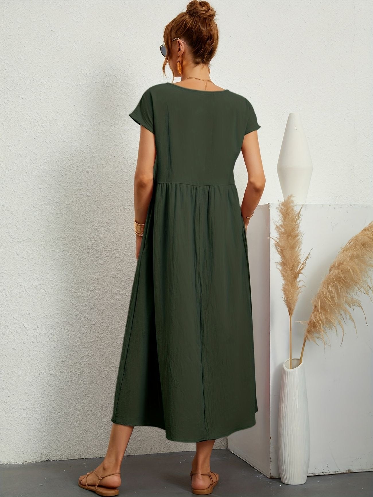 Falling Maxi Dress with Short Sleeves and Pockets