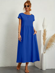 Falling Maxi Dress with Short Sleeves and Pockets