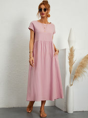 Falling Maxi Dress with Short Sleeves and Pockets