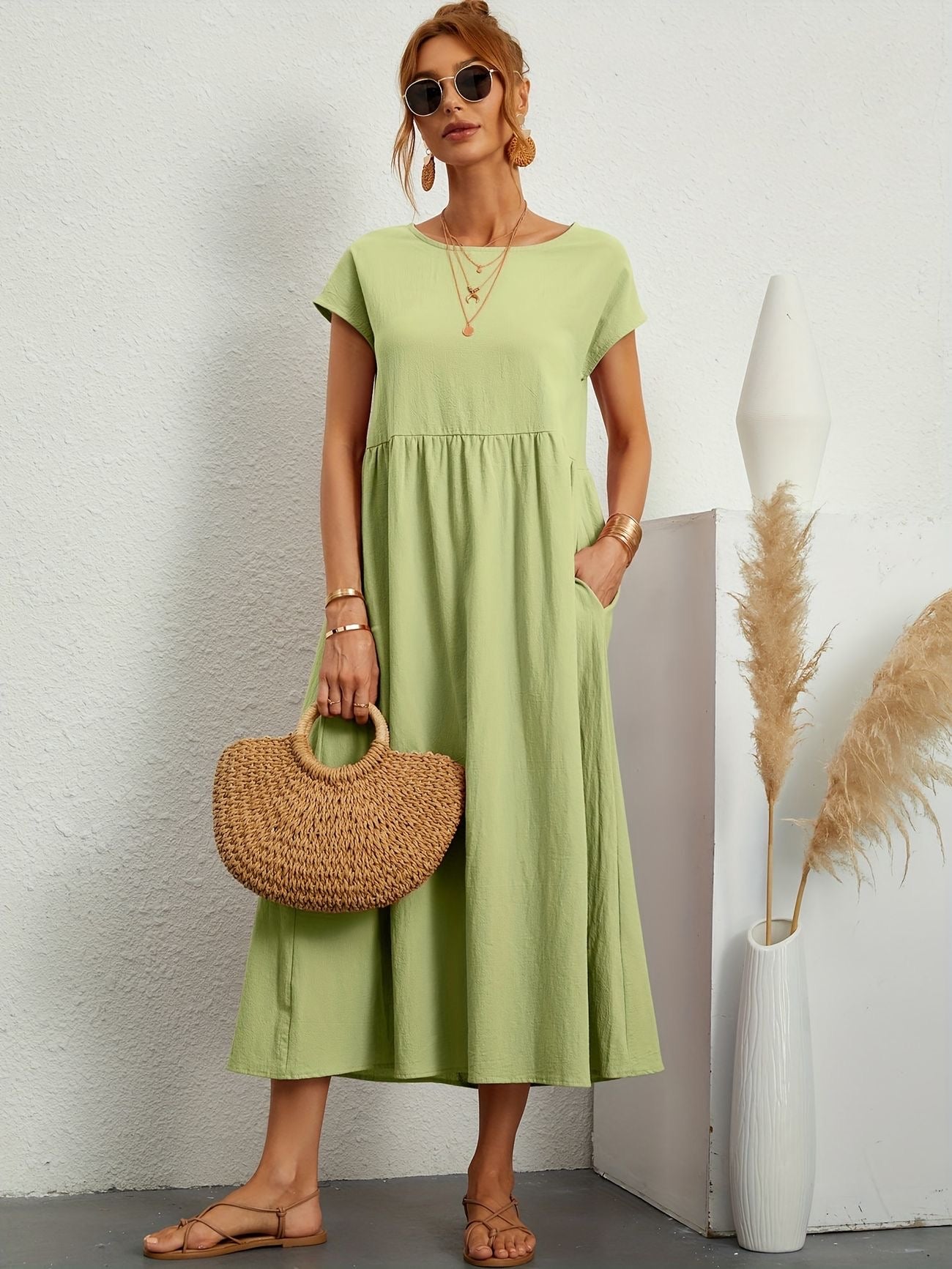 Falling Maxi Dress with Short Sleeves and Pockets