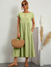 Falling Maxi Dress with Short Sleeves and Pockets