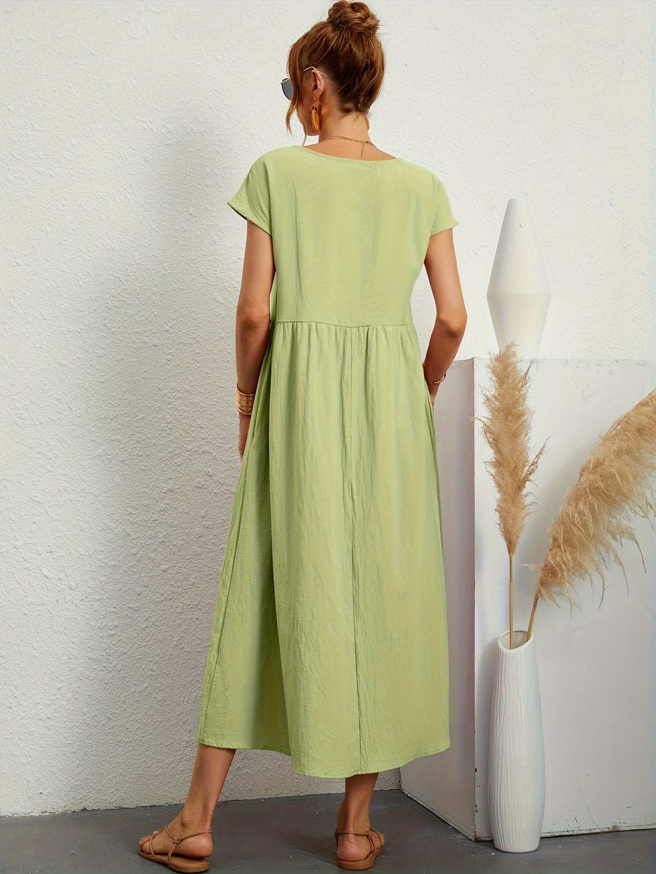 Falling Maxi Dress with Short Sleeves and Pockets
