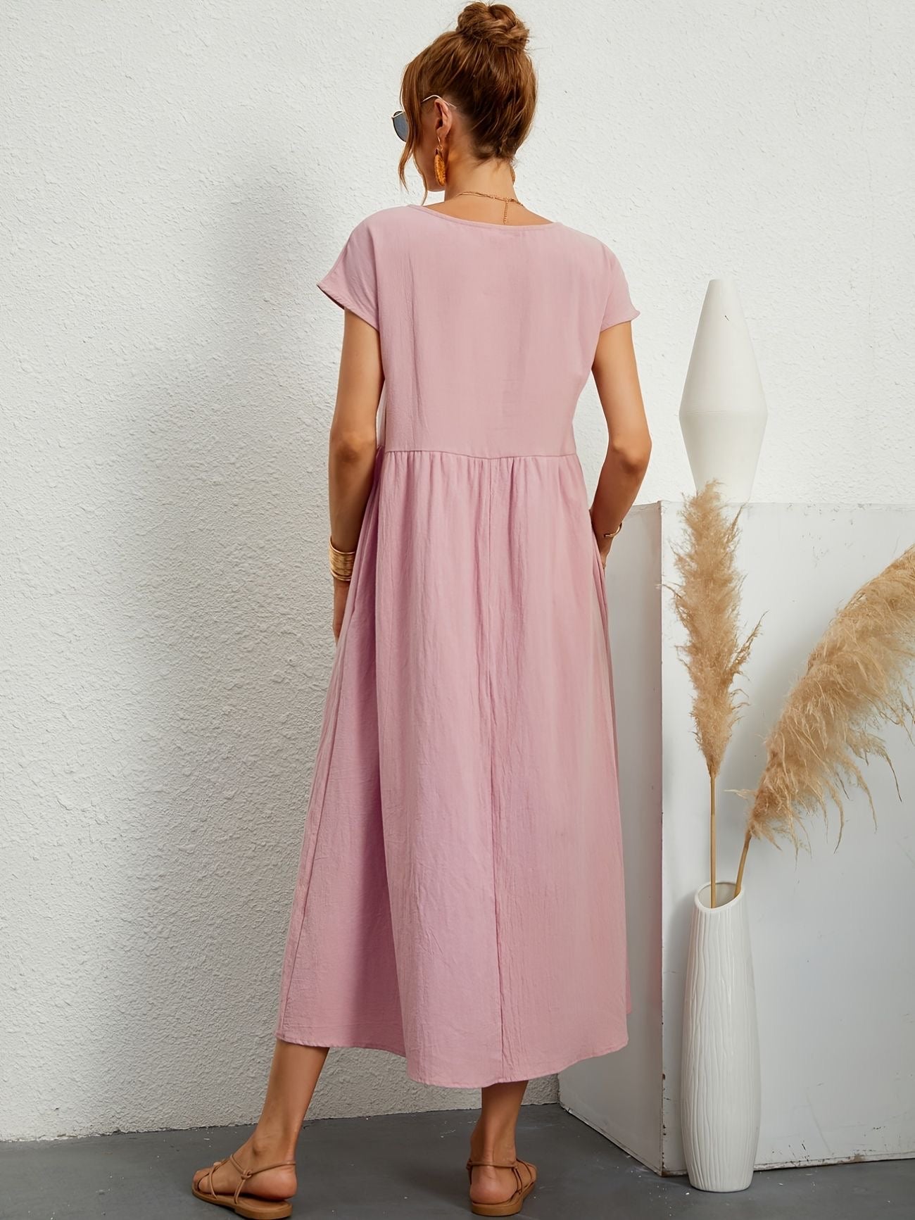 Falling Maxi Dress with Short Sleeves and Pockets