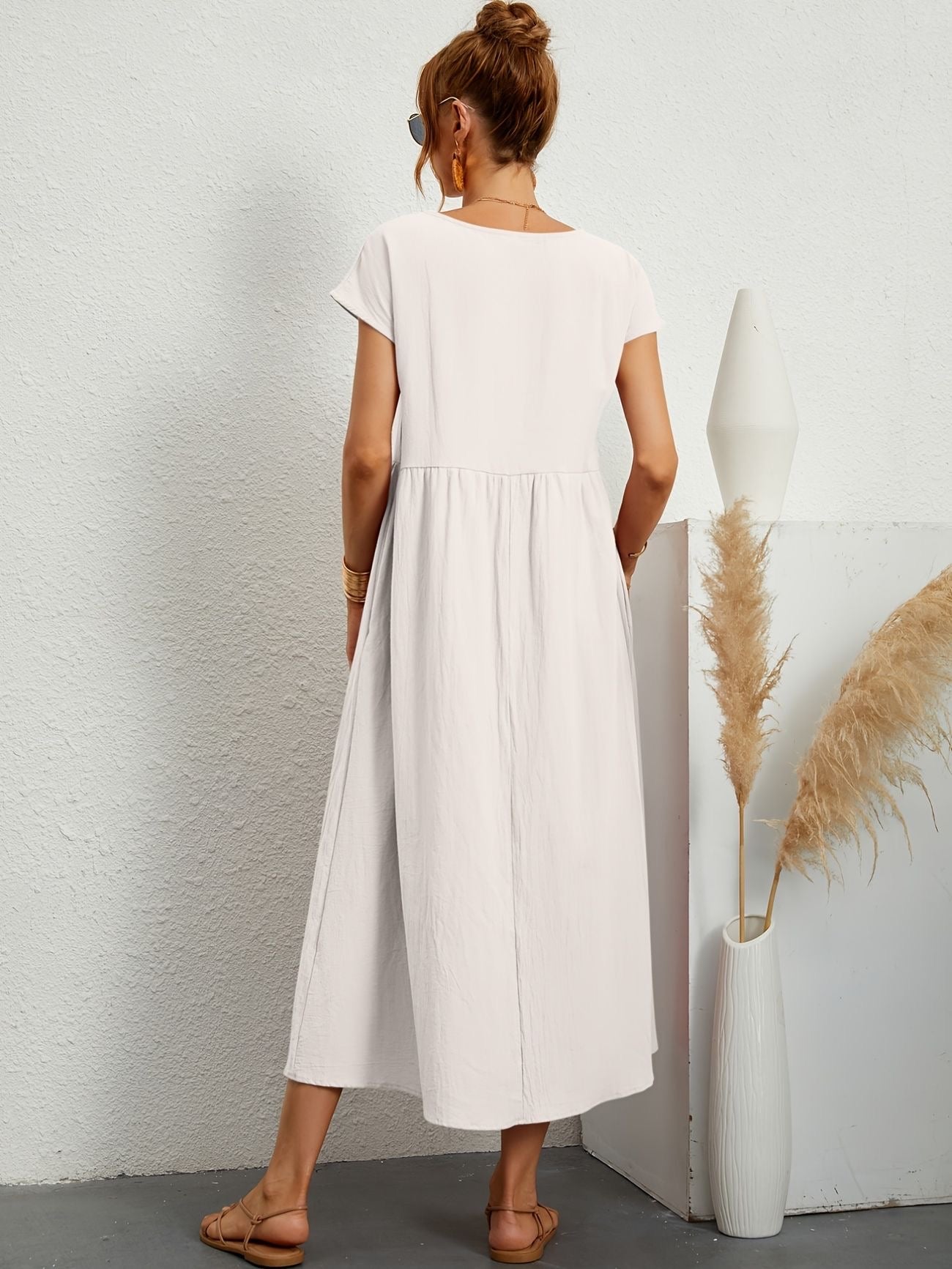 Falling Maxi Dress with Short Sleeves and Pockets