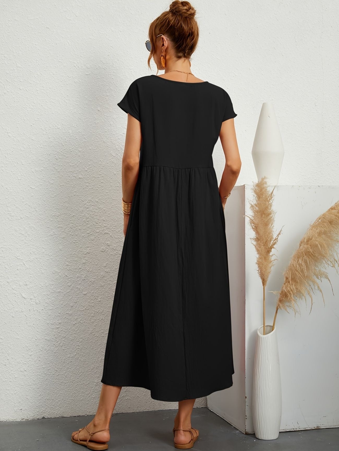 Falling Maxi Dress with Short Sleeves and Pockets