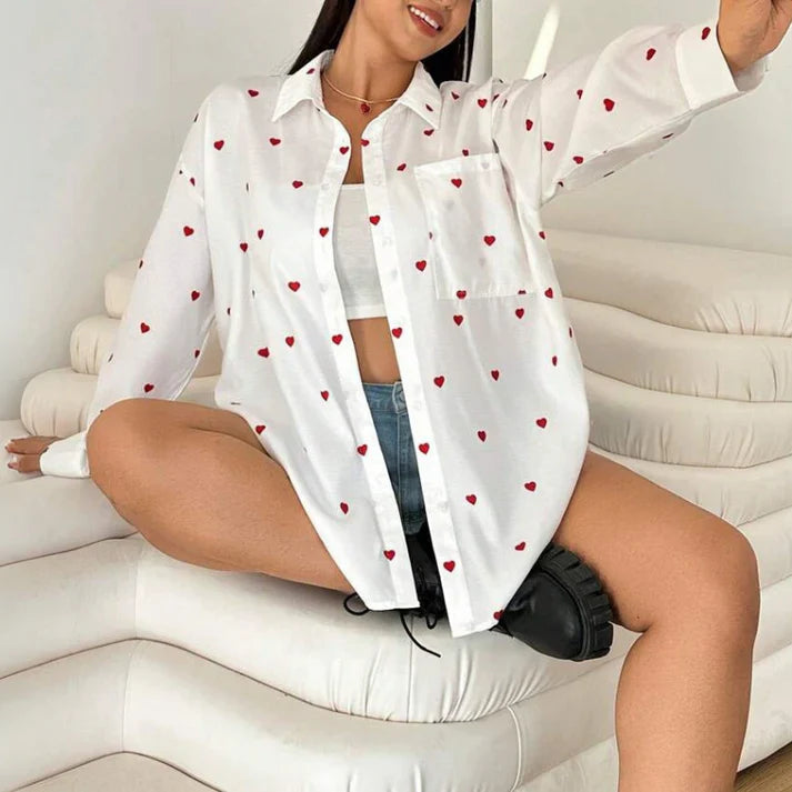 Carlita - Oversized blouse met hartjes