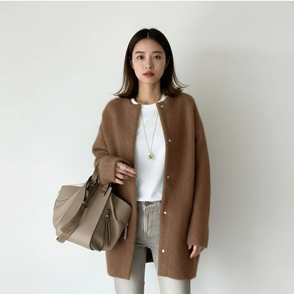 Zacht Lang Gebreid Damesvest met Drukknopen