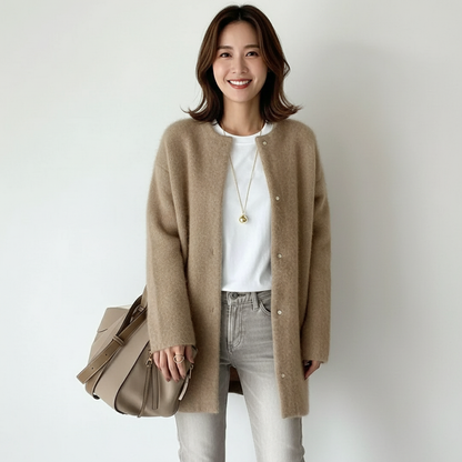 Zacht Lang Gebreid Damesvest met Drukknopen