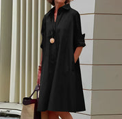 Misty Dress| Solid Color Long Sleeve Button-Down Polo Dress