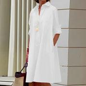 Misty Dress| Solid Color Long Sleeve Button-Down Polo Dress