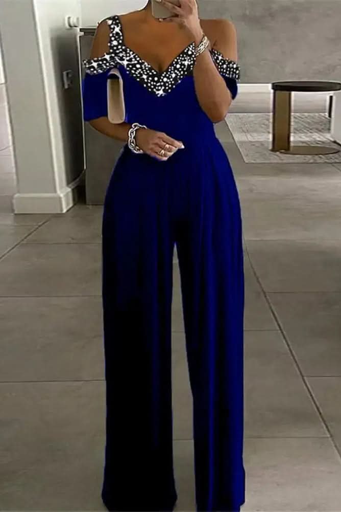 Dames Feestelijke Jumpsuit met Strassrand en Open Schouders