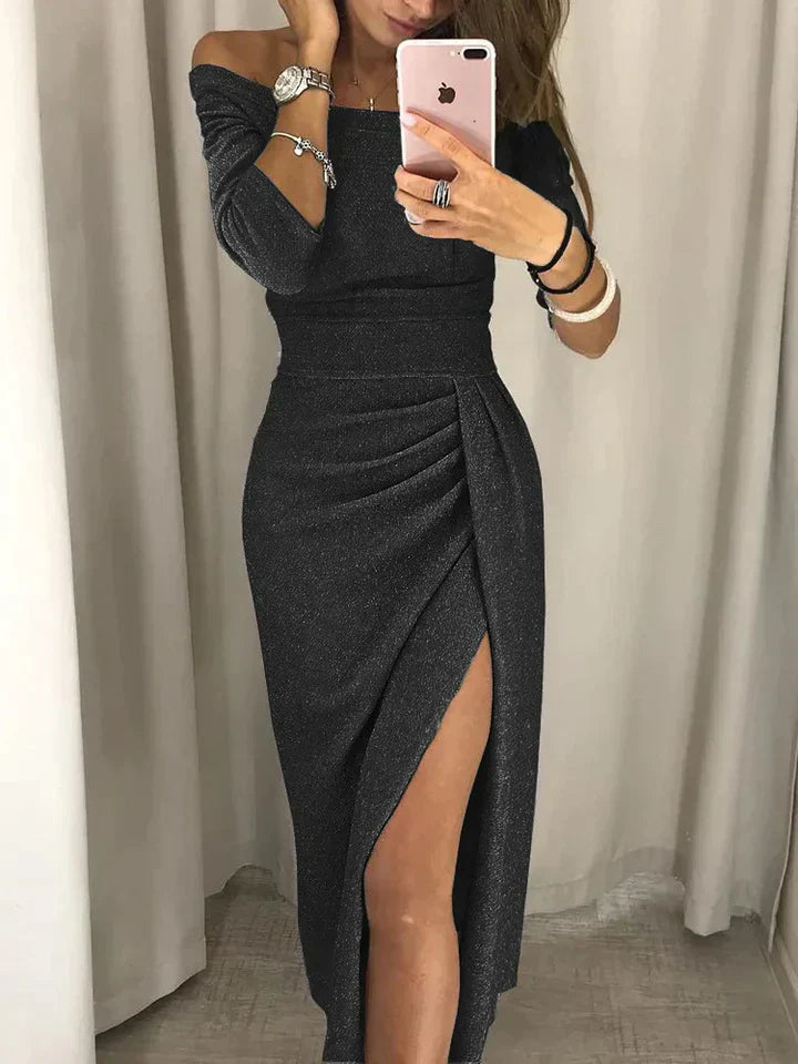 Renske - Elegante Glitter Midi-jurk met Gelaagde Look