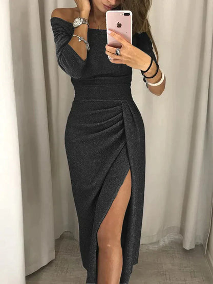 Renske - Elegante Glitter Midi-jurk met Gelaagde Look