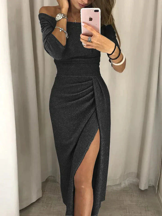 Renske - Elegante Glitter Midi-jurk met Gelaagde Look