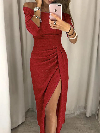 Renske - Elegante Glitter Midi-jurk met Gelaagde Look