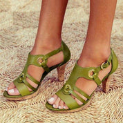 Monika Sandals | Open-Toe Adjustable Buckle Medium Heel Sandals