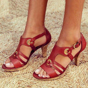 Monika Sandals | Open-Toe Adjustable Buckle Medium Heel Sandals