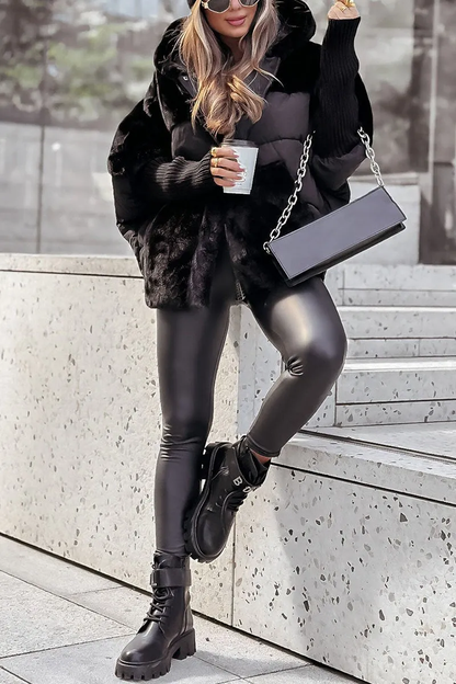 Warme Gewatteerde Winterjas met Capuchon en Imitatiebont voor Dames