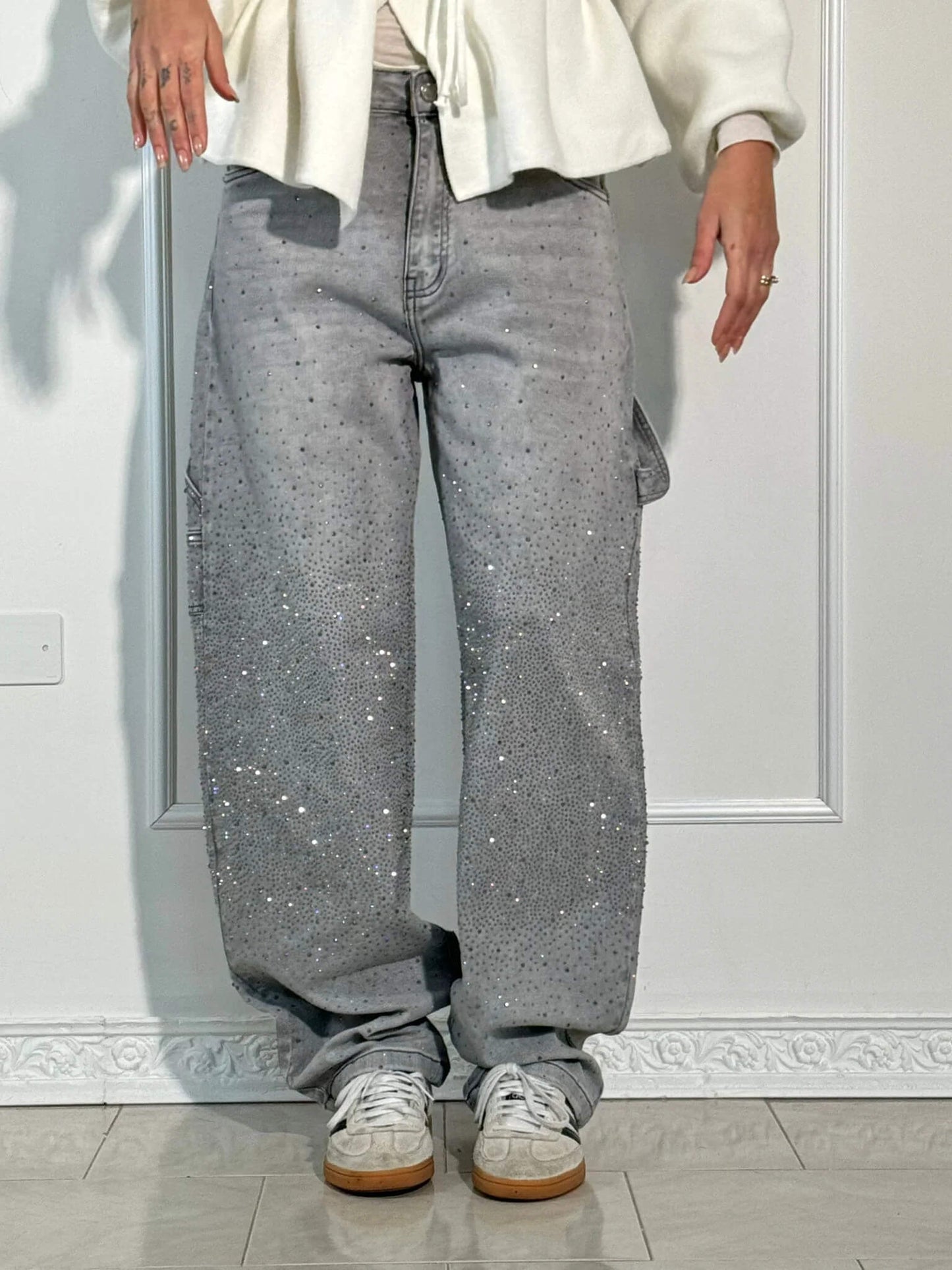 Glitter Baggy Jeans Vrouwen met High Waist