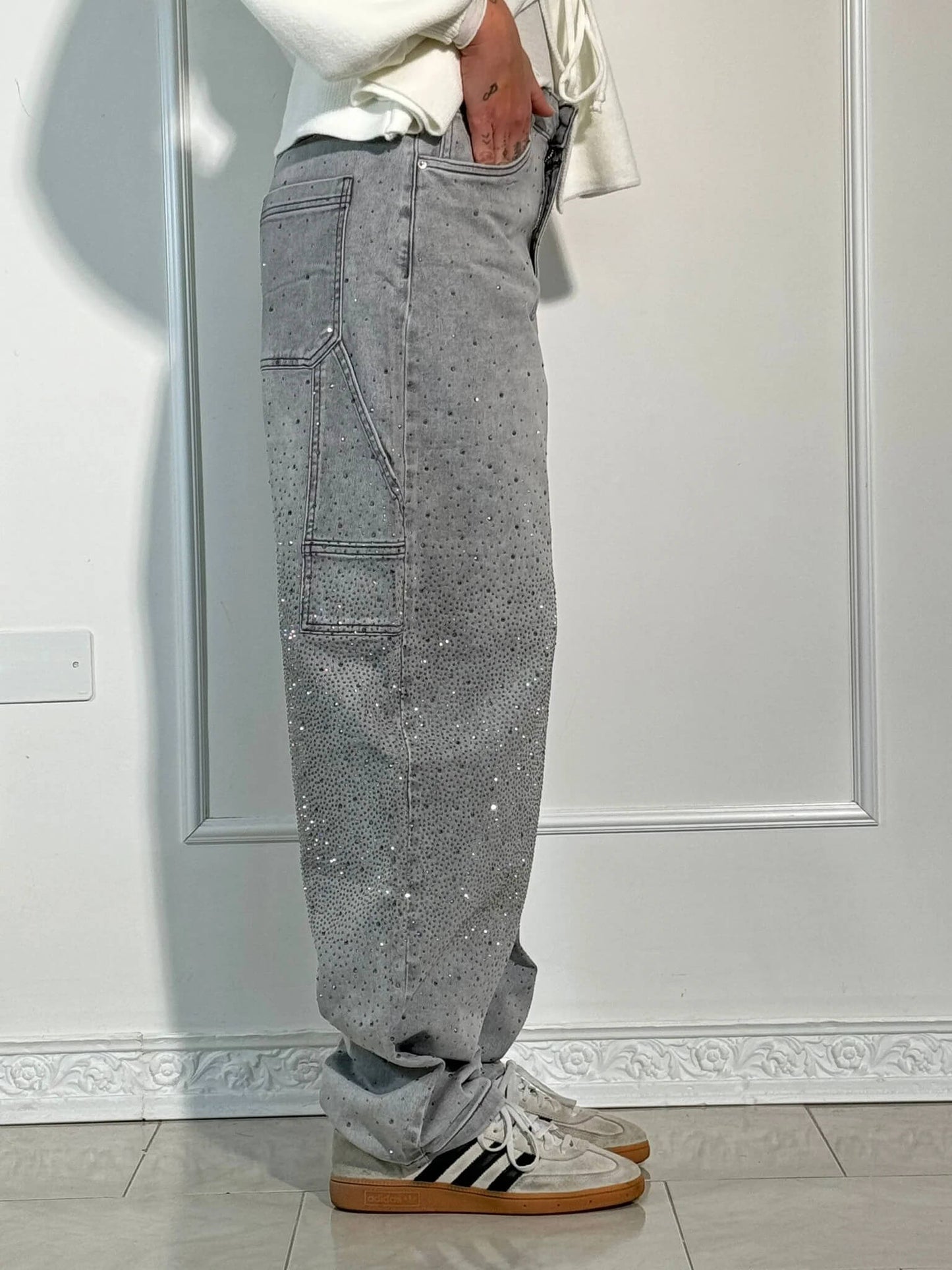 Glitter Baggy Jeans Vrouwen met High Waist