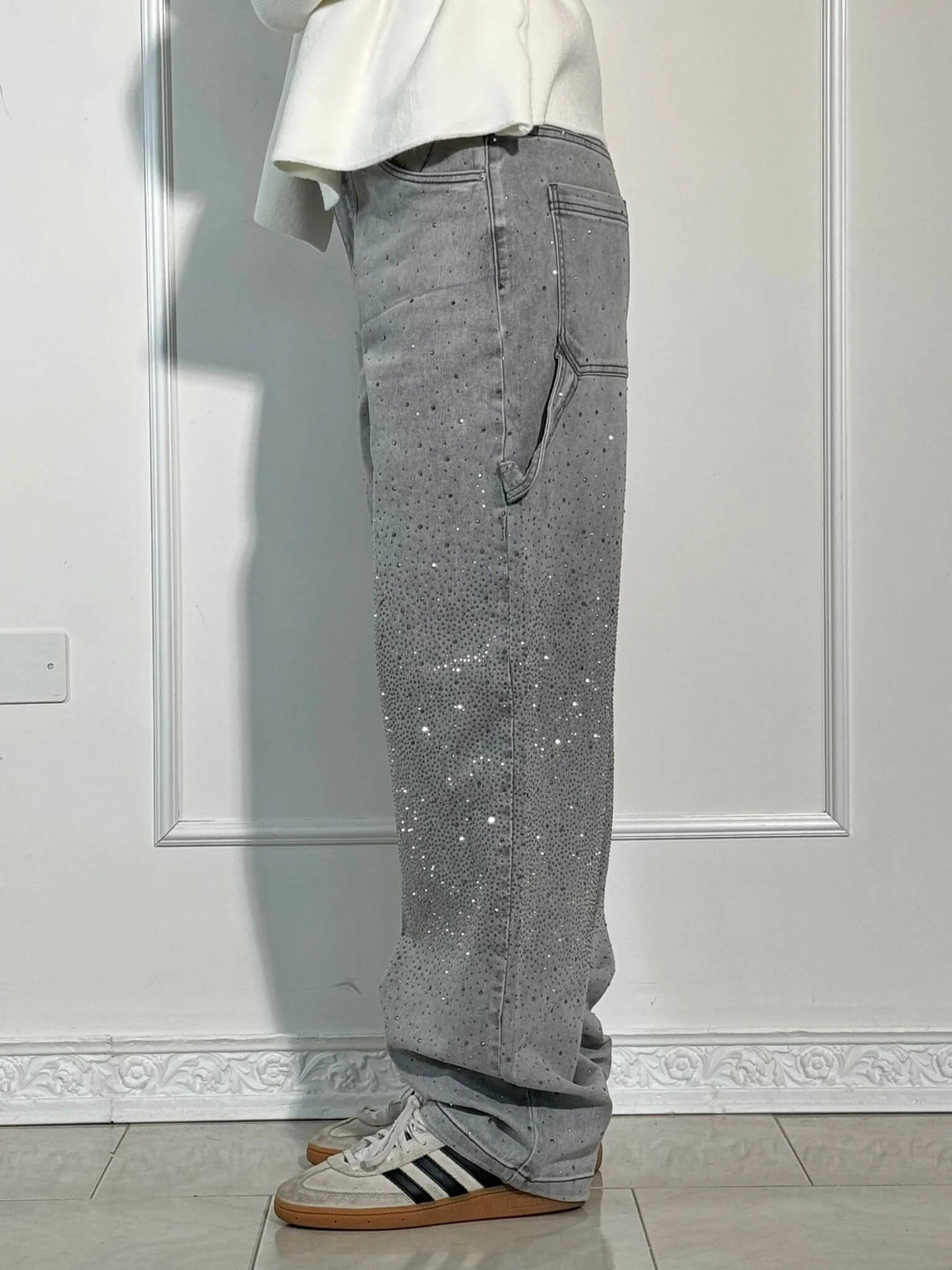 Glitter Baggy Jeans Vrouwen met High Waist