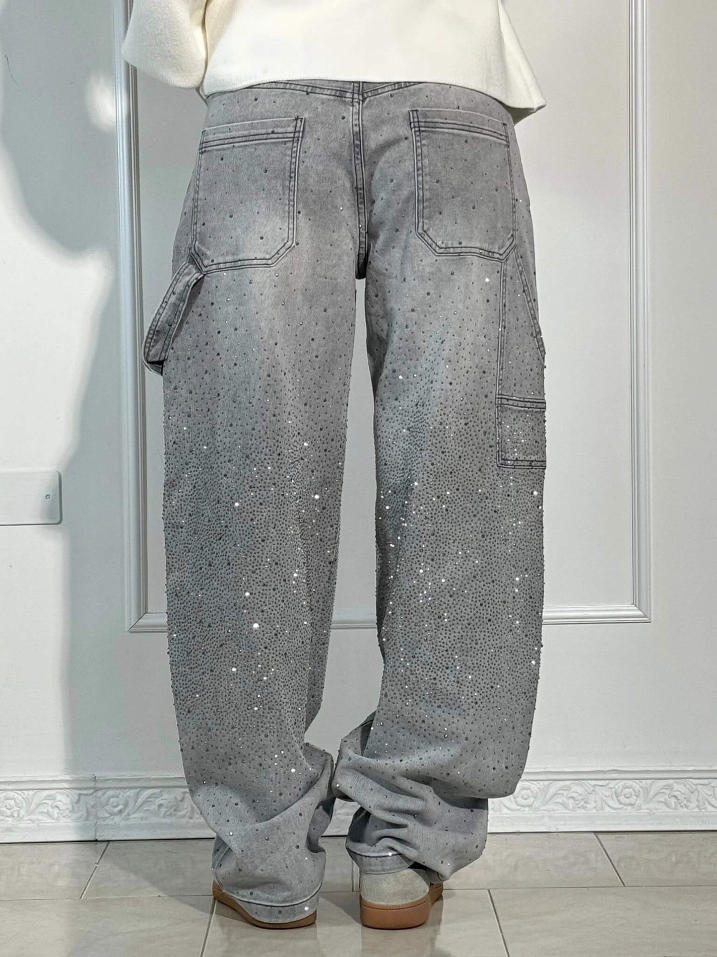Glitter Baggy Jeans Vrouwen met High Waist