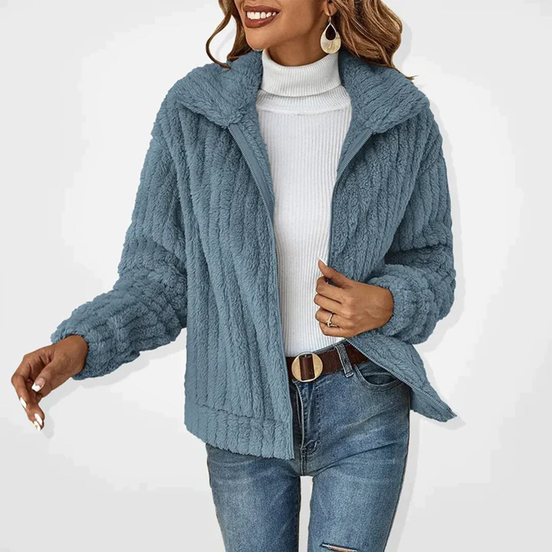 Teddy Jacket Women's Winter Soft Fleece with Zipper and High Collar