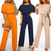 Jumpsuit Met Korte Mouwen En Strikceintuur Voor Dames