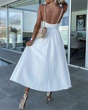 Nalani Dress | Deep V Hollow-Out Large Hem Split Strap Dress
