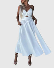 Nalani Dress | Deep V Hollow-Out Large Hem Split Strap Dress