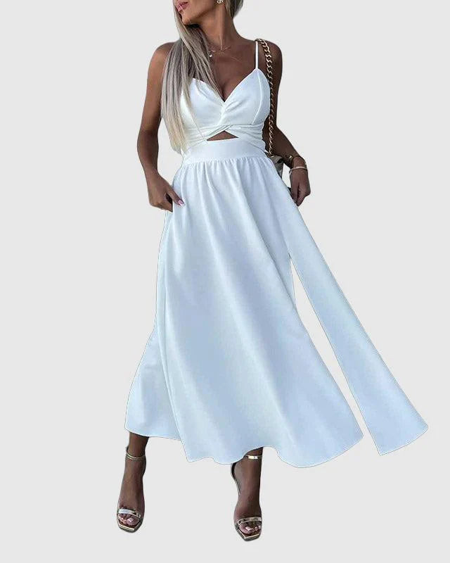 Nalani Dress | Deep V Hollow-Out Large Hem Split Strap Dress
