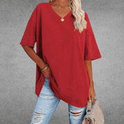Comfortable Oversized Cotton V-Neck T-Shirt for Women