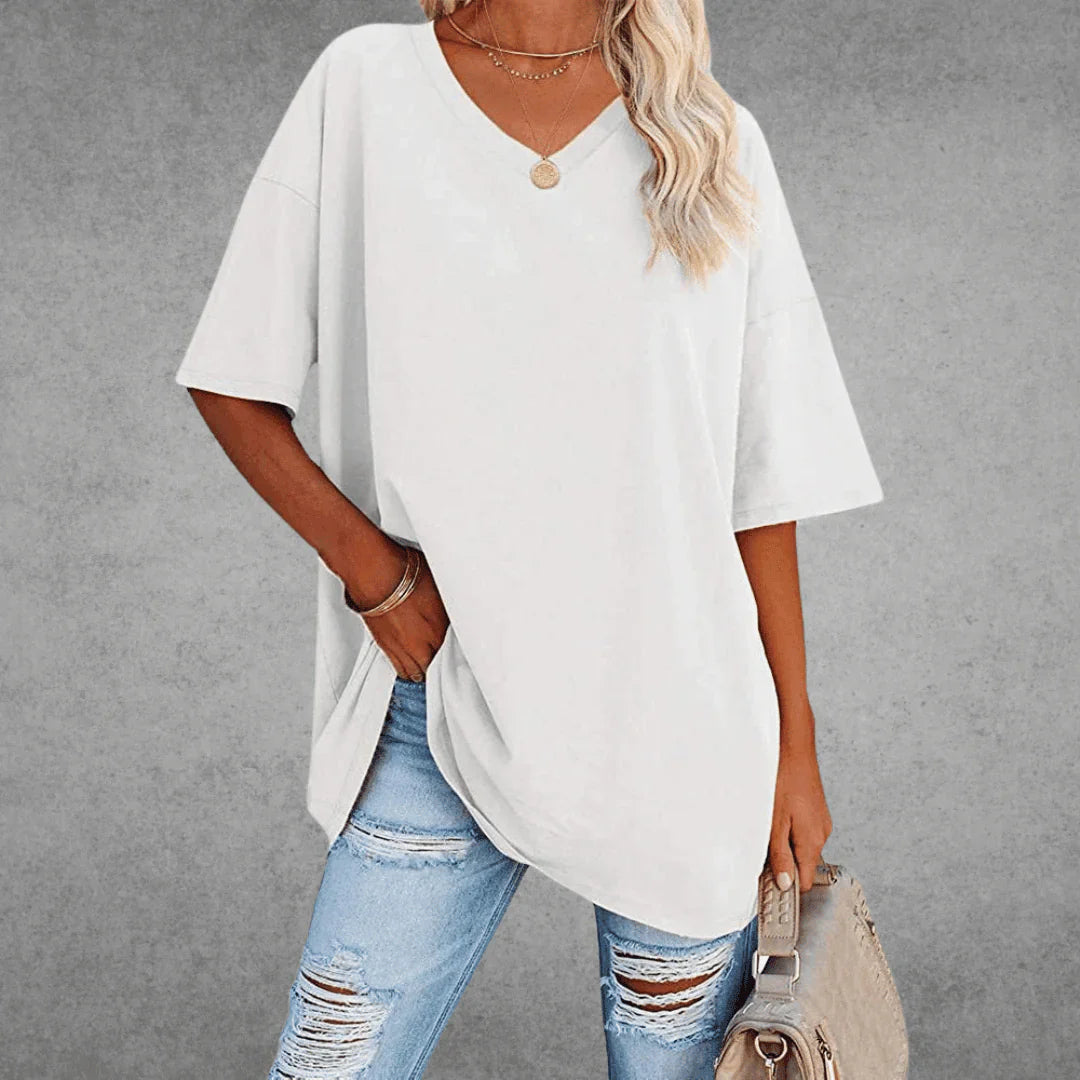 Comfortable Oversized Cotton V-Neck T-Shirt for Women