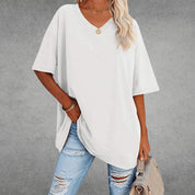Comfortable Oversized Cotton V-Neck T-Shirt for Women