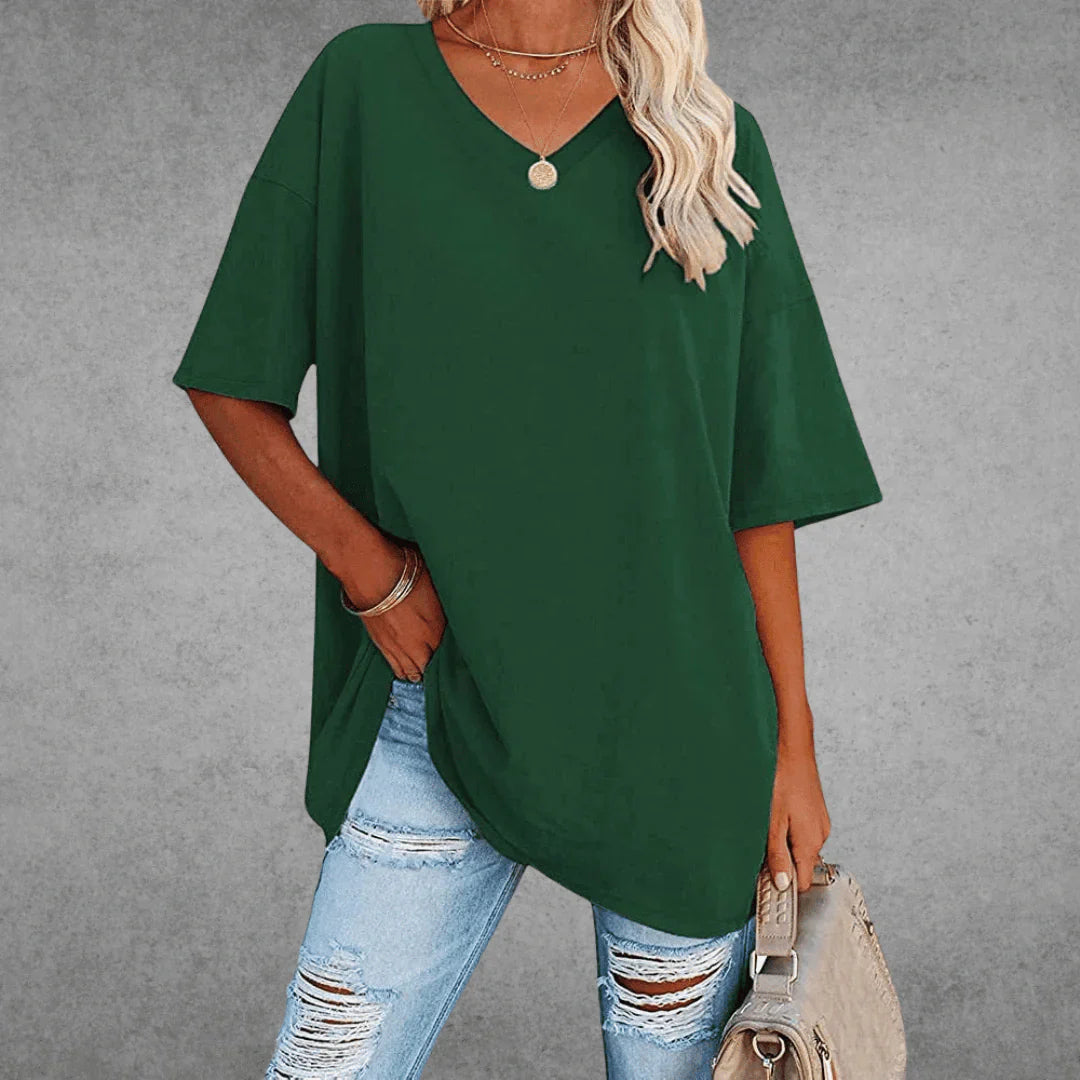 Comfortable Oversized Cotton V-Neck T-Shirt for Women