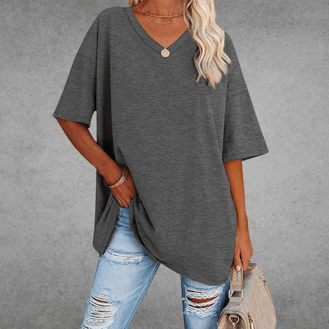 Comfortable Oversized Cotton V-Neck T-Shirt for Women