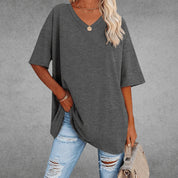 Comfortable Oversized Cotton V-Neck T-Shirt for Women